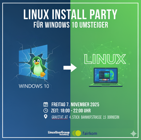 Linux Install Party 7.11.25 Dornbirn Plakat