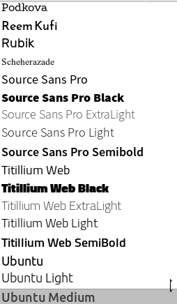 Auszug Font Liste bei Collabora