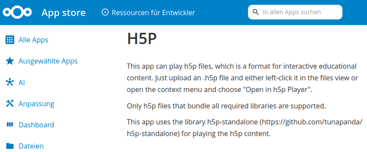 h5p nextcloud app screenshot
